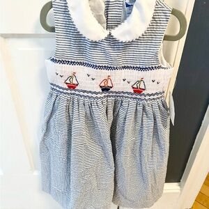 Carriage Boutique Navy and White Sailboat Seersucker Dress NWT 4t